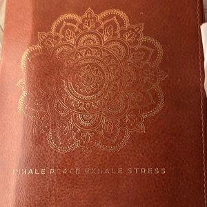 Brown Journal with Gold Mandala Design COVER. Leather. Zipper closure.